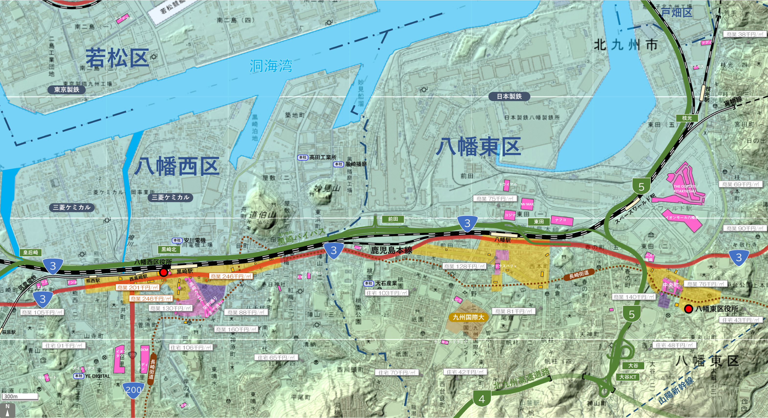 北九州黒崎八幡のカタチ図 繁華街・ビジネス地区などを要約した地図