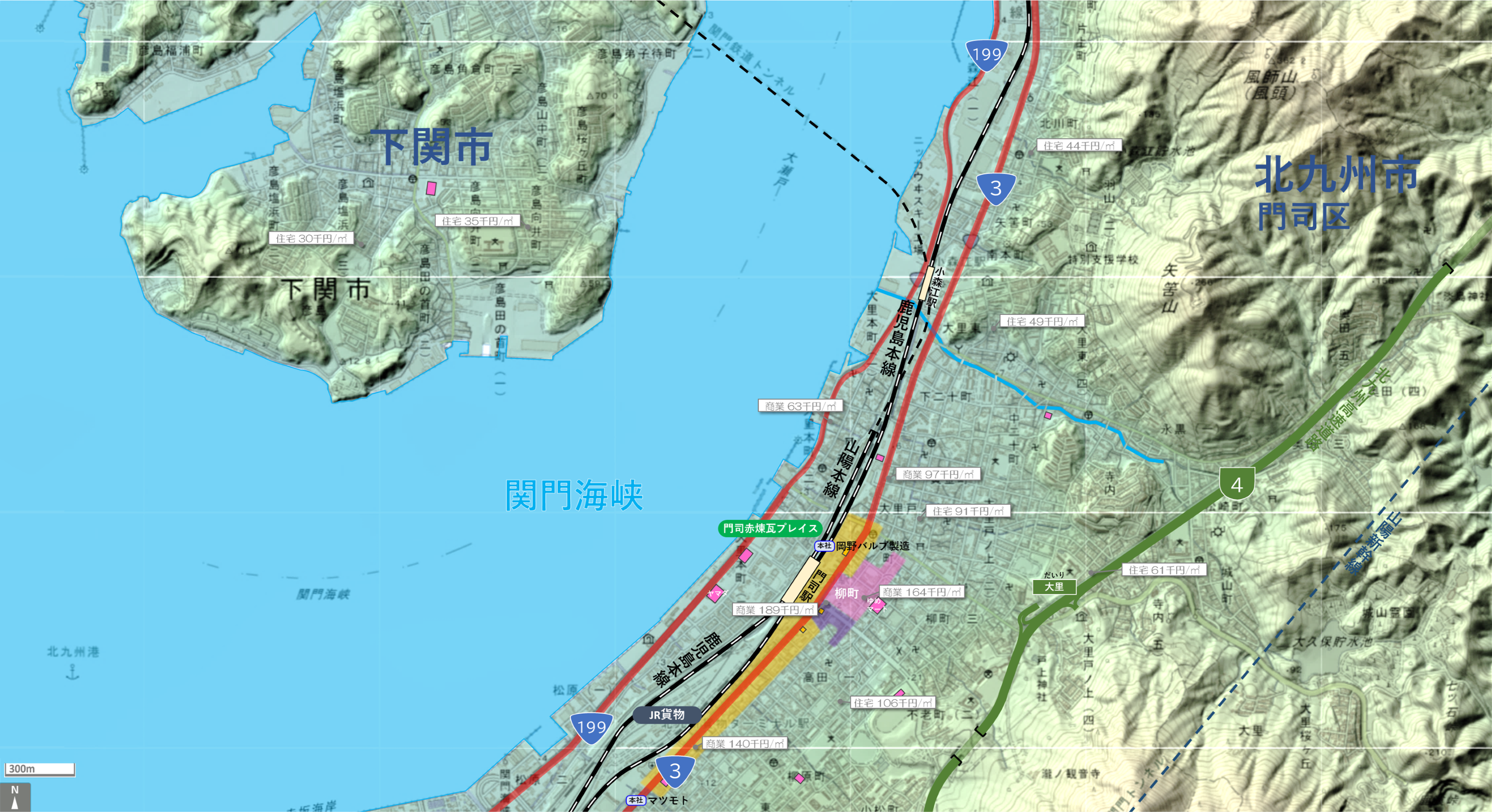 北九州門司のカタチ図 繁華街・ビジネス地区などを要約した地図